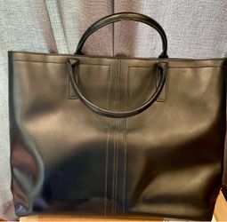 Black Leather Tote Bag with Round Handles