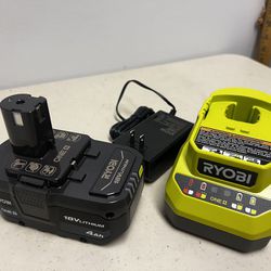 New Ryobi 18V Lithium Ion One+ 4.0 Ah High Capacity Battery And Charger New