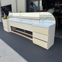 Vintage Lea Furniture Glossy Cream/White King Size Bedroom Furniture Set Headboard and 2 Nightstands
