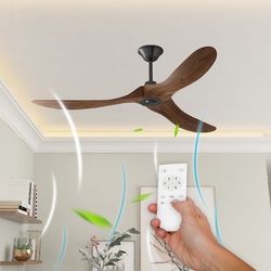 Outdoor Brown with Brown Blades Ceiling Fan Without Light - Remote Included ( 3 -Blade )