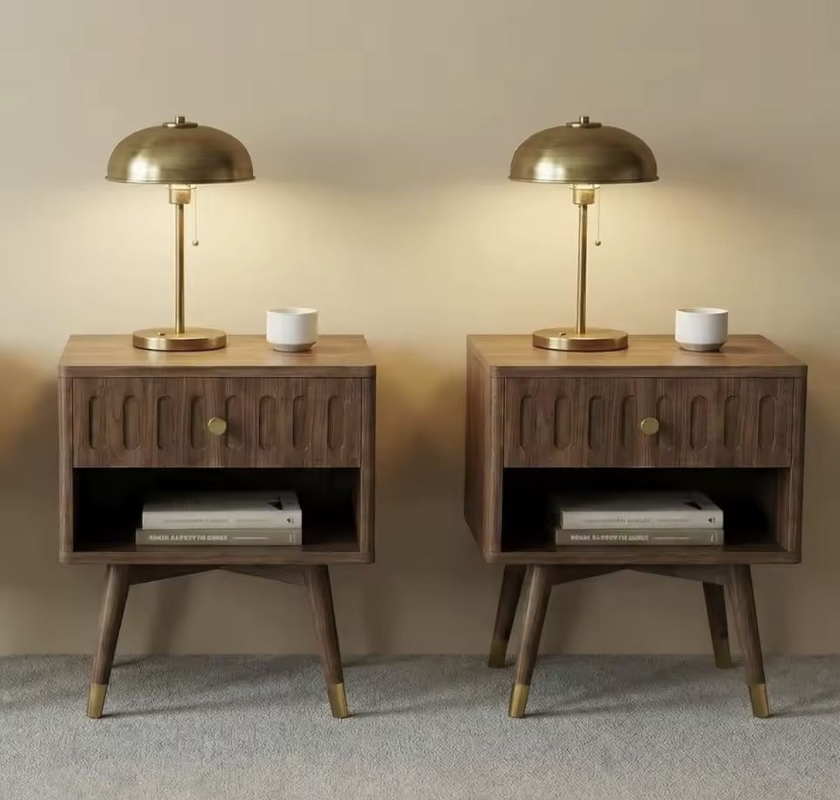 Bedside Tables Set of 2 – Modern Nightstands w/ Drawer & Shelf