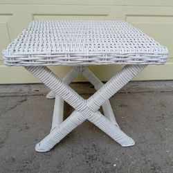 WHITE RATTAN STOOL, OTTOMAN OR END TABLE