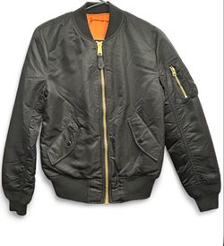 Alpha Industries MA-1 Bomber Flight Jacket Black Orange Lining Gold Zippers