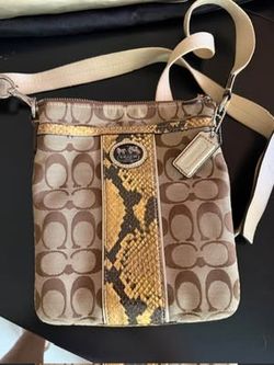 Coach Signature Canvas and Snakeskin Crossbody Bag