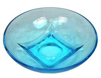 RARE Etched Vintage Hazel Atlas Capri Blue Colony 6" Bowl Leaf MidCentury Modern