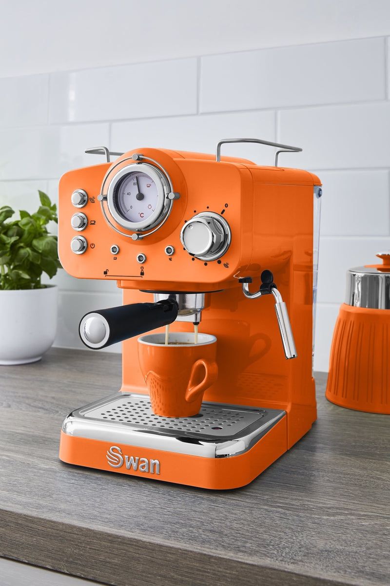 Swan Retro Pump Espresso Coffee Machine, Orange