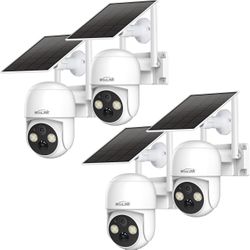 WOOLINK 4PCS 4MP Solar Security Cameras Wireless Outdoor, 2.5K Pan/Tilt Rechargeable Battery Powered, 2.4GHz WiFi Camera for Home Security, Motion Det