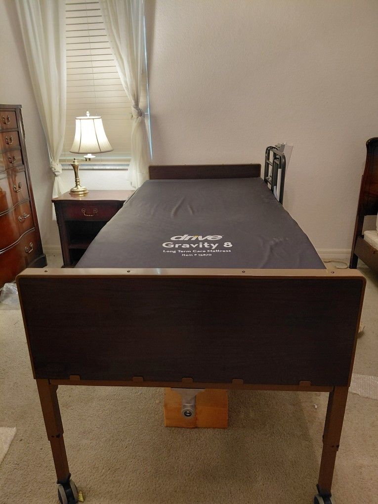 Electric Hospital Bed With Remote And Air Mattress Overlay