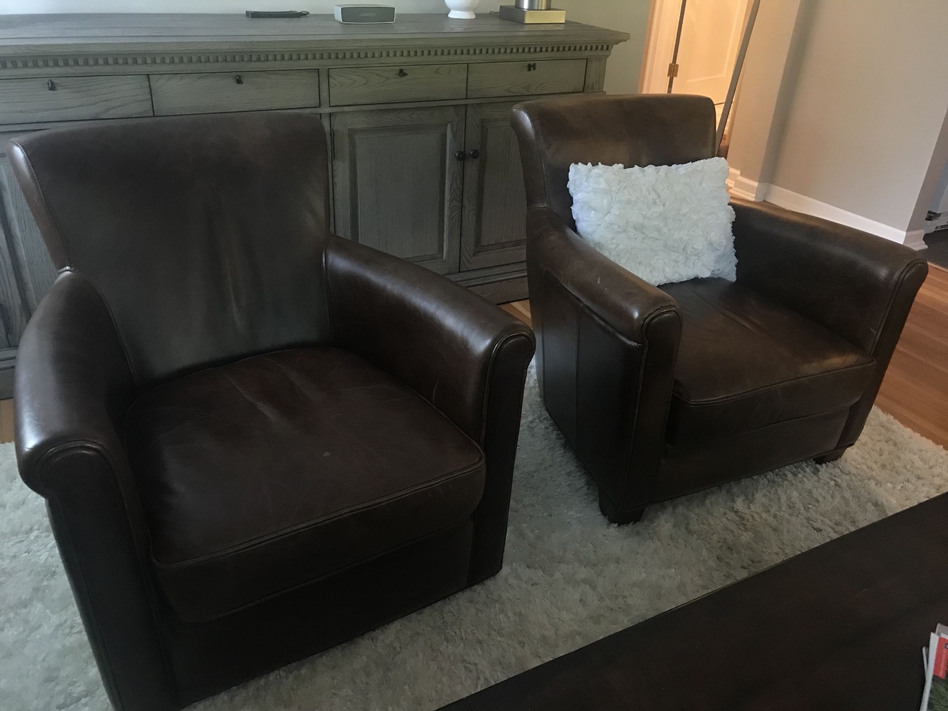 Pottery Barn Irving leather arm chairs (2)