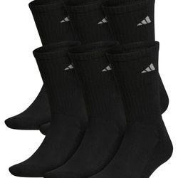 adidas mens Athletic Cushioned Crew Socks With Arch Compression for a Secure Fit (6-pair) Size Medium, NEW WITH TAG.