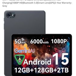 Tablet 10 Inch,Android 15 Tablet,Gemini AI 2.0 Android Tablets|12GB RAM+128GB ROM(TF 2TB)|5G WiFi|120Hz|6000mAh Fast Charging|1080P HD|Bluetooth 5.0|S