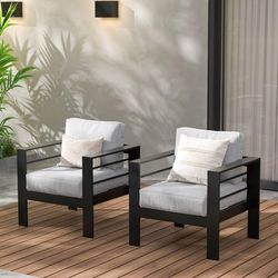 Brand New Patio Chairs Set 2 Pcs Gre Color Cushion