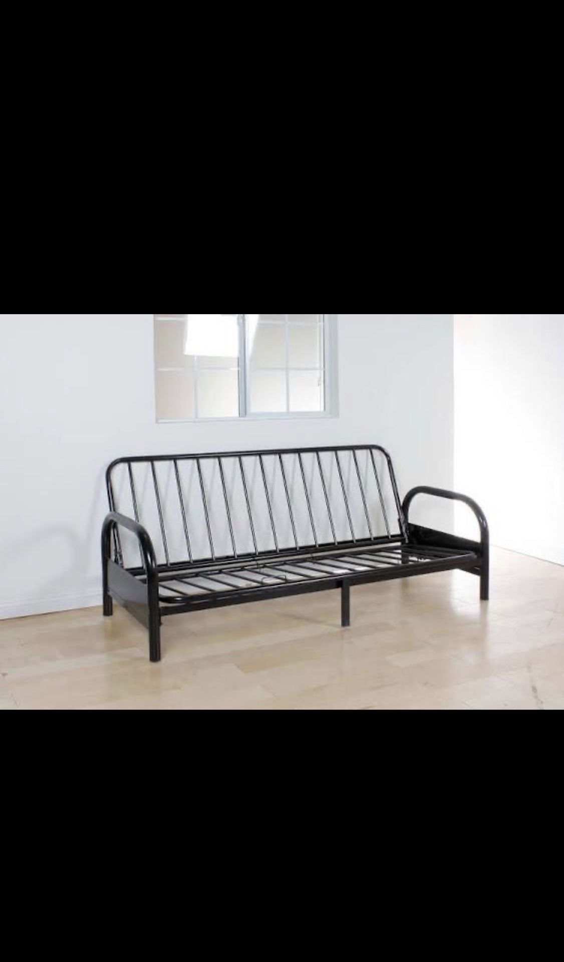 Black metal frame futon with mattress