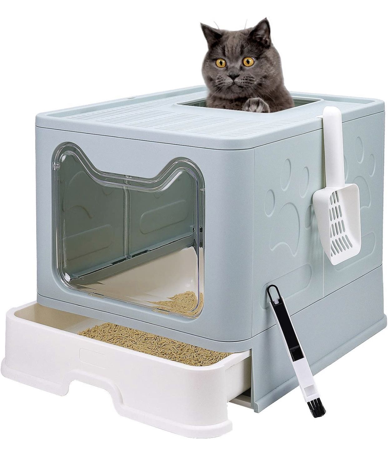 PetsPro Foldable Cat Litter Box with Lid, Enclosed Cat Potty, Top Entry Anti-Splashing Cat Toilet