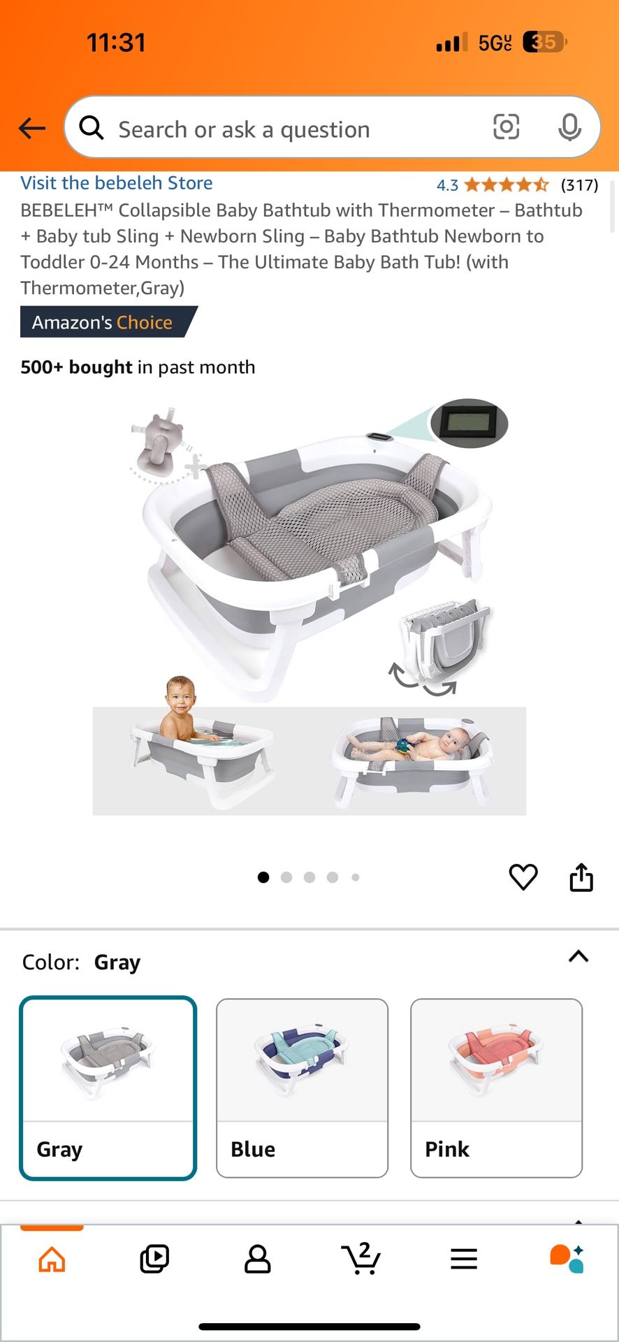 Bebeleh Collapsible Baby Bathtub With Thermostat New In Box-gray