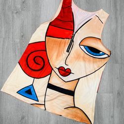 Sleeveless Top Red Head Graphic Design Shirt Size Large Tank Top