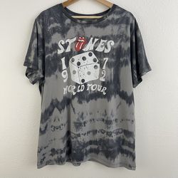 THE ROLLING STONES Black Grey Tie Dye 1972 World Tour Short Sleeve Graphic Tee