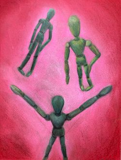 manikins posing oil pastel/colored pencil