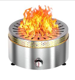19" Stainless Steel Outdoor Propane Fire Pit Featuring Wind Shield
58,000 BTU, Wind Shield Doubles as Kettle/Cookware Surface, Waterproof Bag, Fire Po