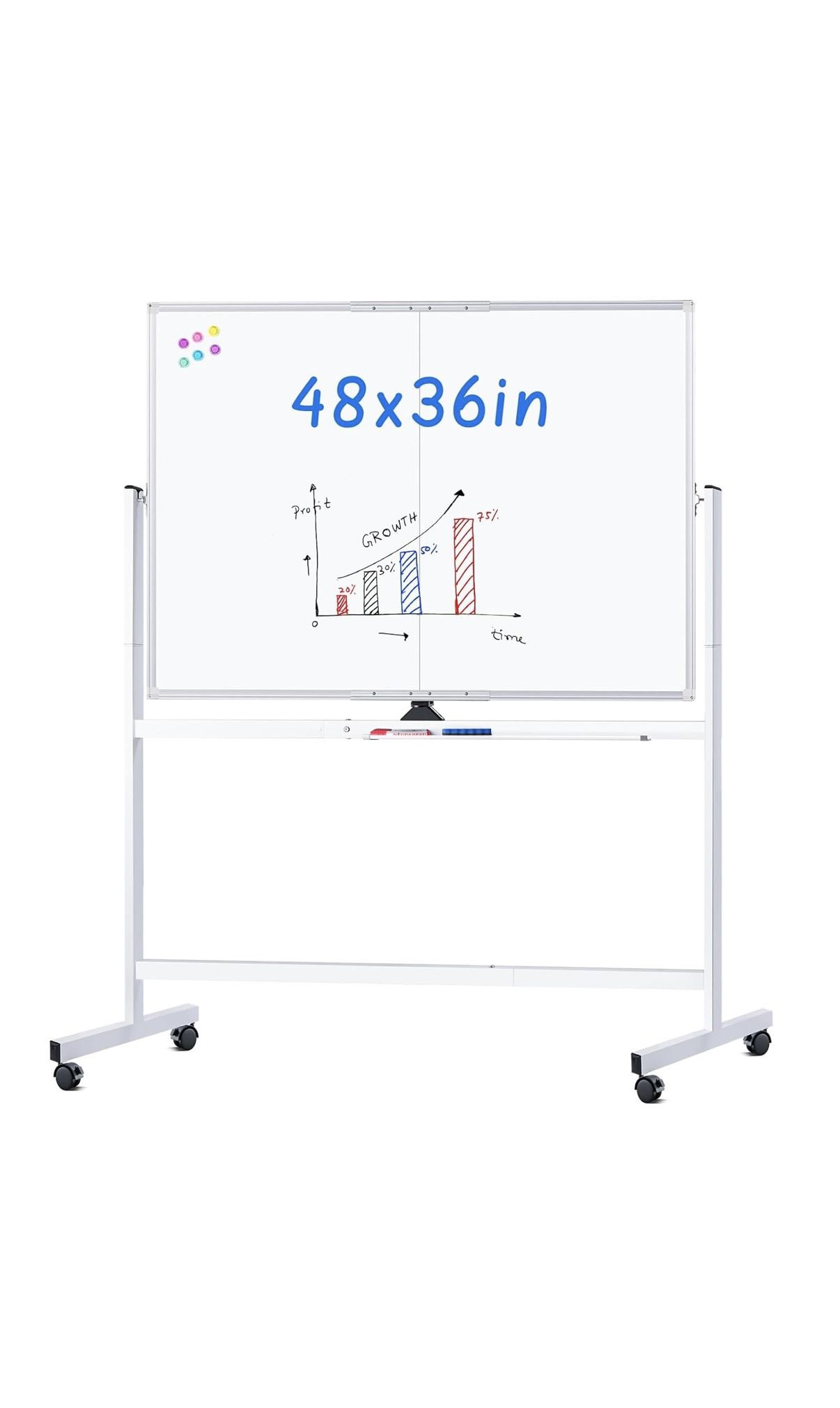 new in box maxtek Rolling Whiteboard, 48x36 Large Magnetic White Board with Stands, Big Double-Sided White Board Dry Erase on Wheels for Homeschool, H