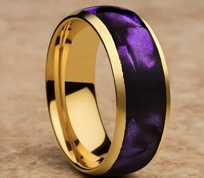 Purple and Gold Stainless Steel Wedding or Engagement Ring 