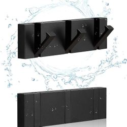 2-Pack Black Wall Mounted Waterproof Bathroom Towel Hooks/Fold Down Towel Hooks