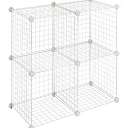 Whitmor Storage Cubes Stackable Interlocking Wire Shelves -White (Set of 4)