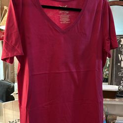 Ladies 1X Pink Faded Glory T-shirt With Curved Hemline 