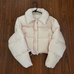 Women’s Pink Miu Miu Cropped Puffer Jacket Size S