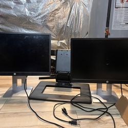HP 24” Monitor Pair (set a) with dual screen stand/mount