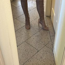 Thigh High Gladiator Boots with Peek a Boo Toe