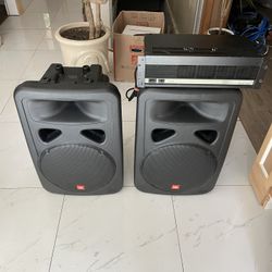 JBL EON 1500 2-Way 15" Passive PA Speakers (2) + QSC Audio Stereo Amplifier Model 1400