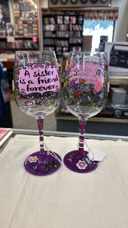 "A Sister is a Friend Forever" Painted Wine Glass Set