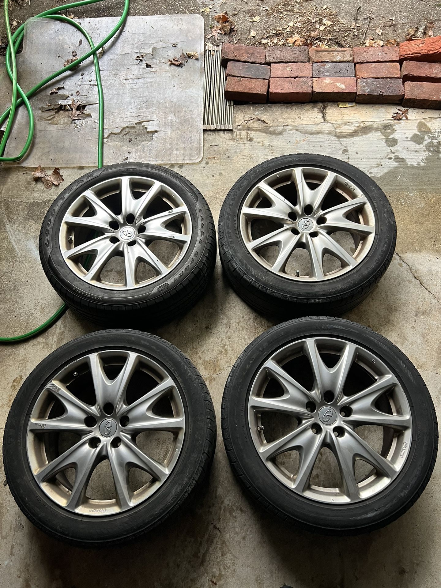 Enkei sport g37 rims only 2 good tires need replacement for other 2 come grab them