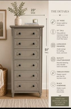 6-Drawer Tall Dresser 23" Wide 51" Tall