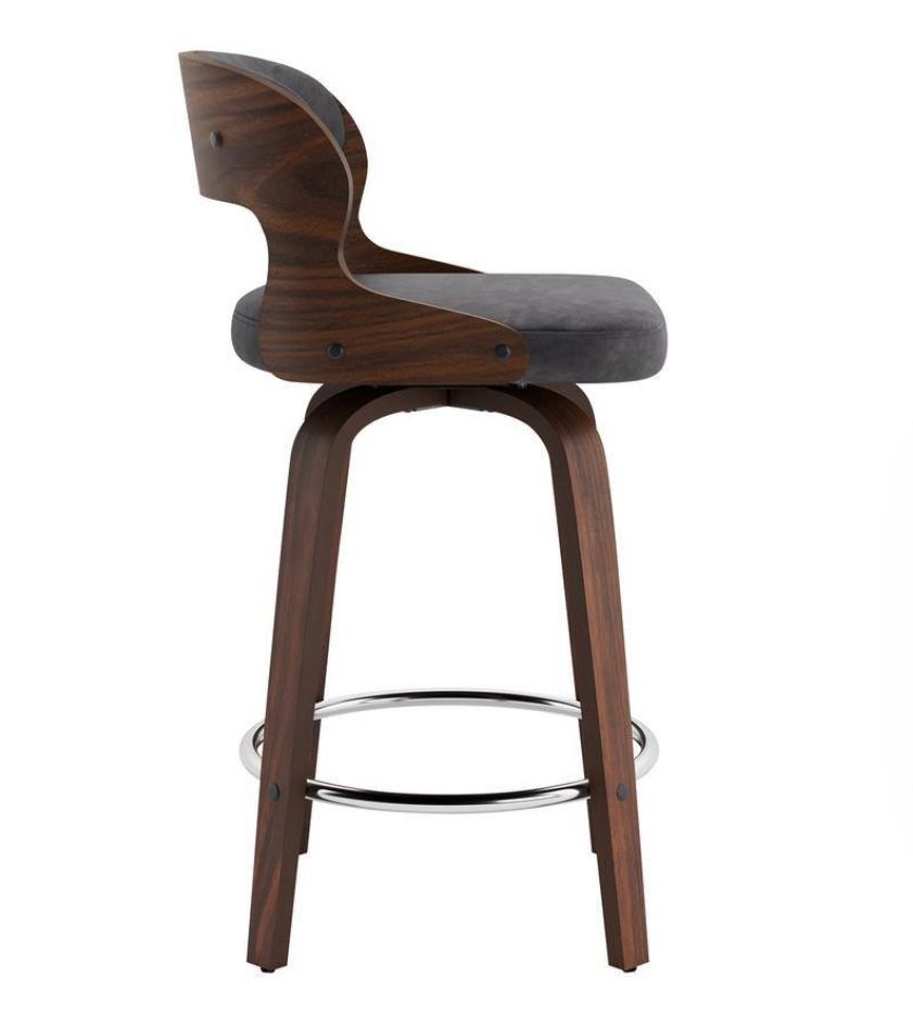 26 Inch Gray Swivel Hollowed Back Bar Stool
