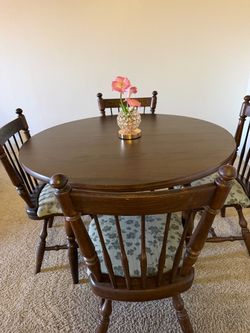 Wood dining room table and chairs