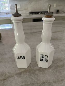 Milk Glass Barber Bottles Set of 2