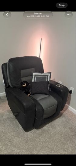 Black Leather Power Recliner Chair with Cup Holder