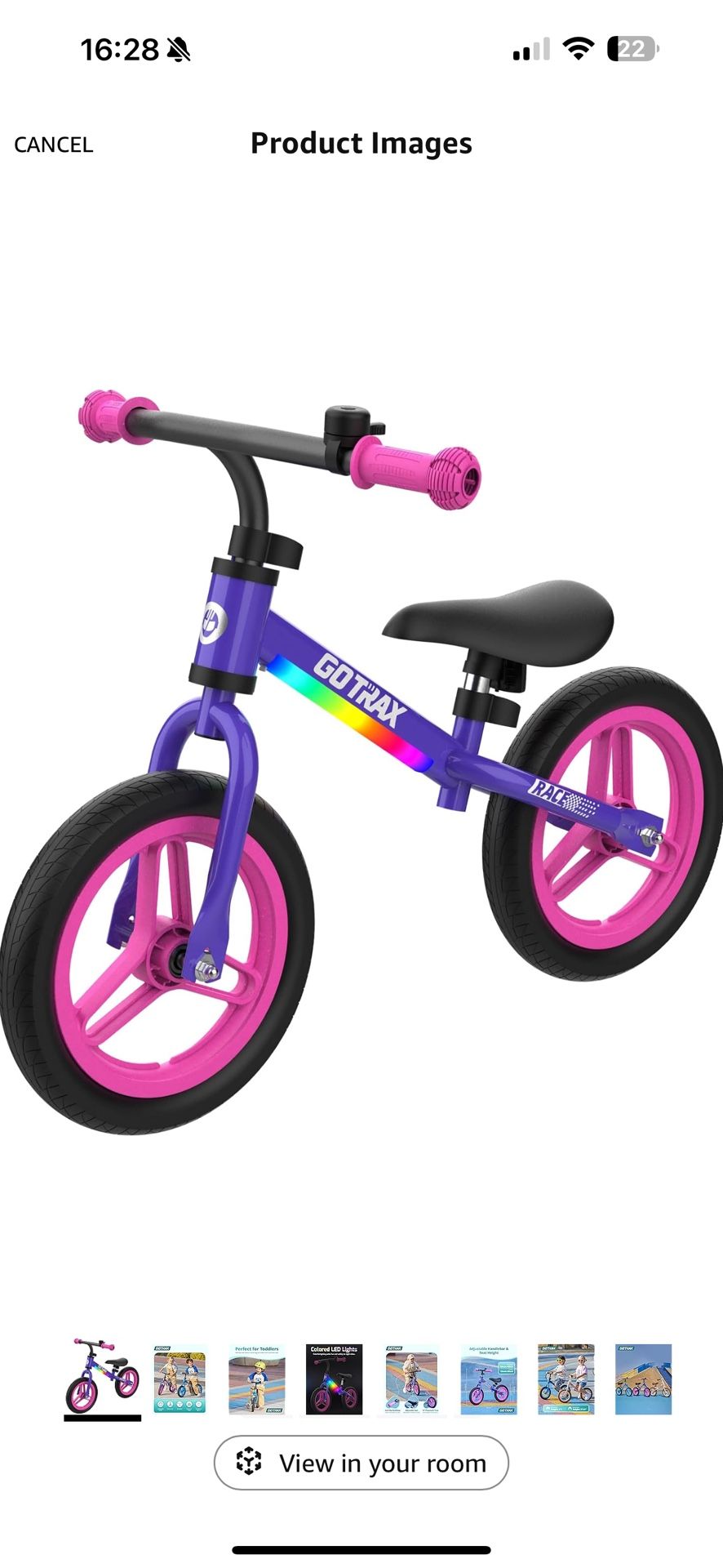 Gotrax KS12 Balance Bike for 2-5, 12" Toddlers Push Bike with LED Light, Adjustable Soft Seat & Handlebar, Flat-Free Tires & Easy Assembly Kids Bicycl