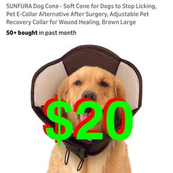 Dog Cone - Soft Cone for Dogs to Stop Licking, Pet E-Collar Alternative After Surgery, Adjustable Pet Recovery Collar for Wound Healing, Brown Large