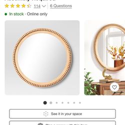 28" Dia Round Wooden Beaded Wall Mirror Natural - Threshold™: Beaded Detail, No Assembly Required