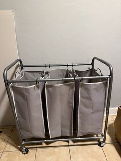 3-Bag Rolling Laundry Sorter Cart - Heavy Duty Mobile Organizer