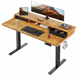 47” Electric Standing Desk with Drawers, 48″ x 24″ Gaming Table Compatible Monitor Stand, Stand up Desks, Home Office Height-Adjustable Desk with Stor