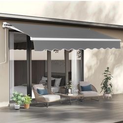 New in box VINGLI 13' x 8' Retractable Awning for Patio Awning Door Awning with Manual Crank Handle, Aluminum Frame Door Canopy UV Resistant (Grey)