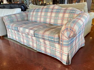 Pink & Blue Plaid 3-Seater Sofa