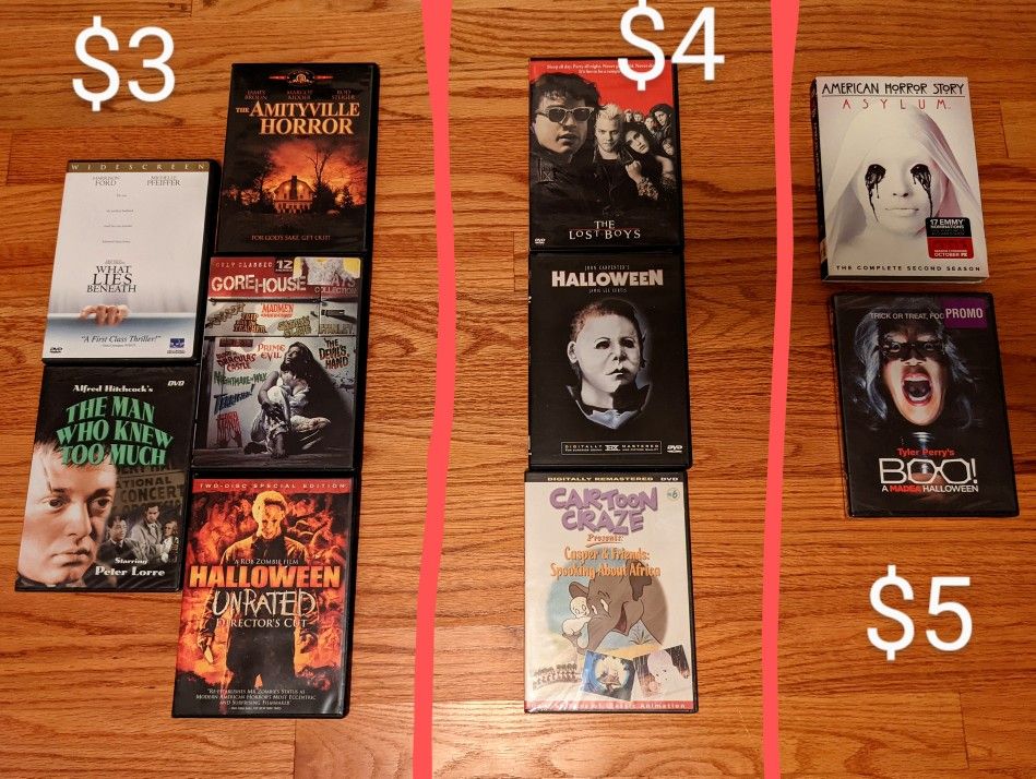 Horror & Halloween movies on DVD - $3 to $5 each