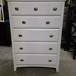 Modern White 5 Drawer Tallboy Dresser