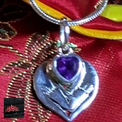 SHOW YOUR LOVE! *STERLING HEART WITH AFRICAN AMETHYST CABACHON. SUSPENDED ON 18" CHAIN. STERLING