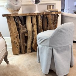 Slipcovered vanity stool, chair 